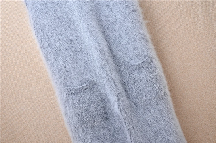 04 Ladies Women Fall Winter Clothing Grey Mink Cashmere Knitted Split Turtleneck Slim Blouses Pullover Long Sweater Dress Vest