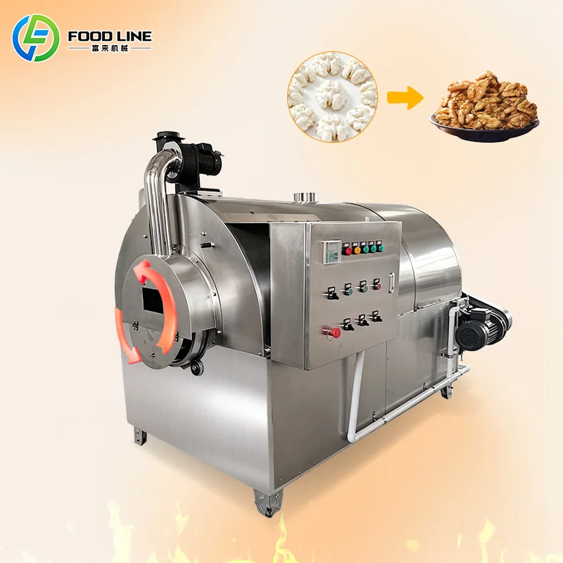 Drum Oil Roaster Automatic Drum Frying Pot Roaster Machine for Peanut Roaster Machine for Nut Customized