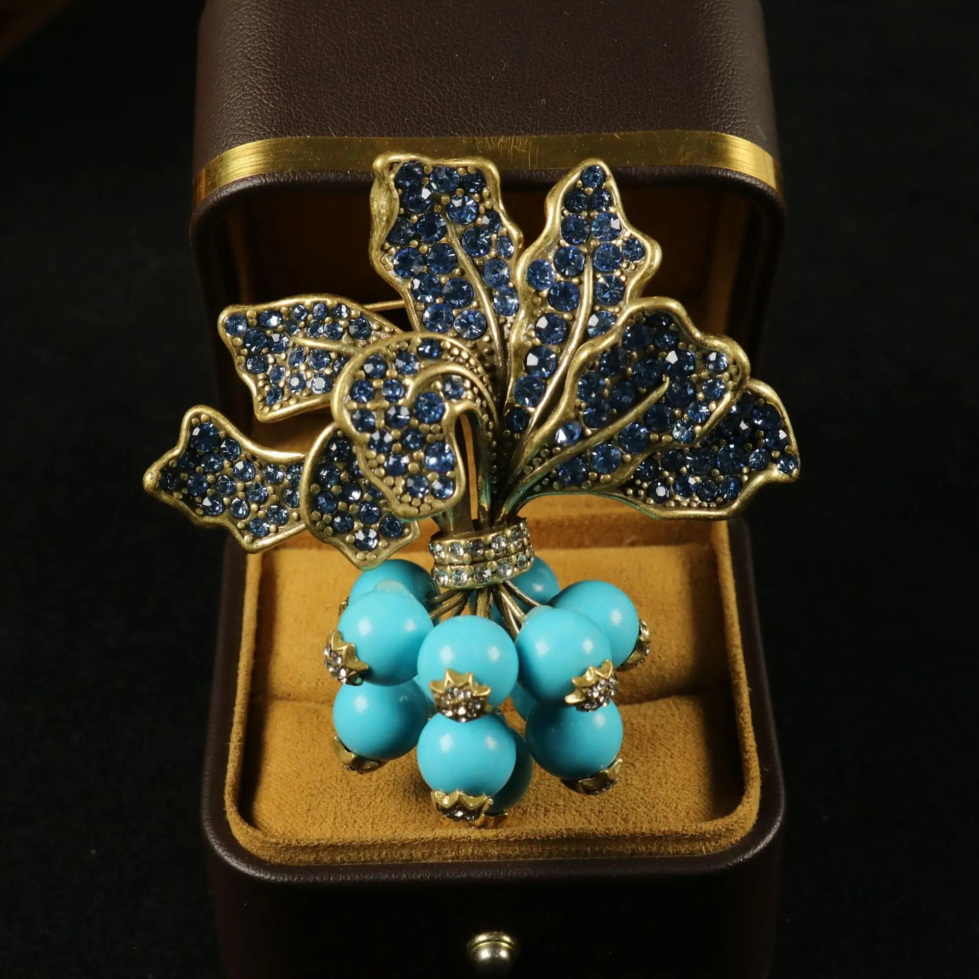 

Vintage Radish Brooch,Turquoise Full Pavé Design, Luxury Fall Winter Corsage