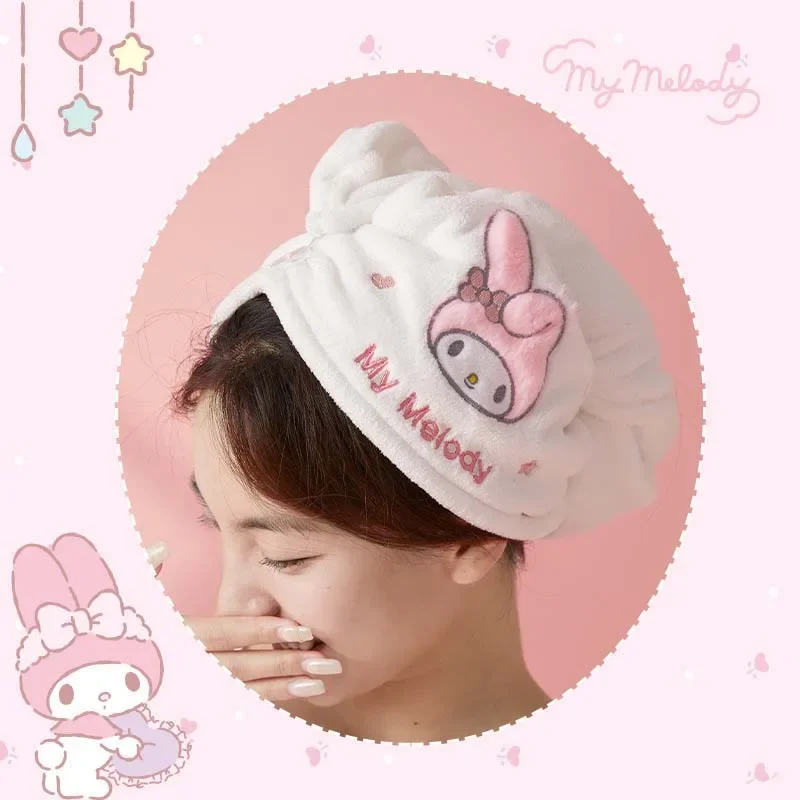 Miniso Sanrio My Melody Cinnamoroll Kawaii Anime Quick Dry Towel Soft Coral Fleece Towel Shower Cap Bath Accessories Gift