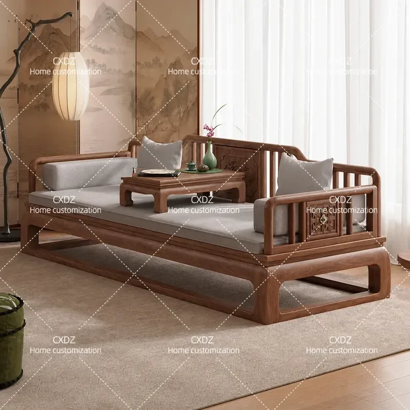 Song Style Aesthetics Black Walnut Arhat Bed Small Apartment Balcony Living Room Dual Purpose Integrated New Chinese Solid