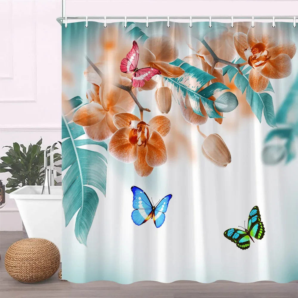 Plant Flower Shower Curtains Dandelion Watercolor Butterfly Floral Bath Screen Garden Bathroom Accessories Set Home Decor Fabric