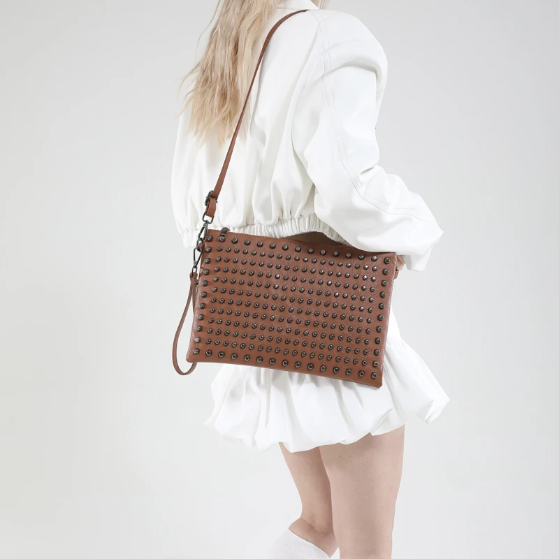 رائعة برشام تصميم بولي PU بلون سستة حقائب كتف حقائب نسائية عالية السعة للبيع 2025 حقائب كروسبودي عالية الجودة