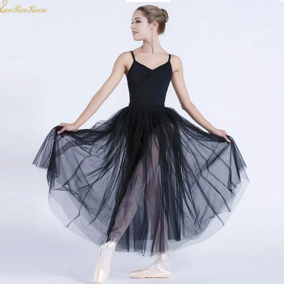 Black/white Ballet long skirt Mesh Elastic Ballet Skirt Two-layer yarn ballet big swing Long Skirt Teacher Practice Dance Wear