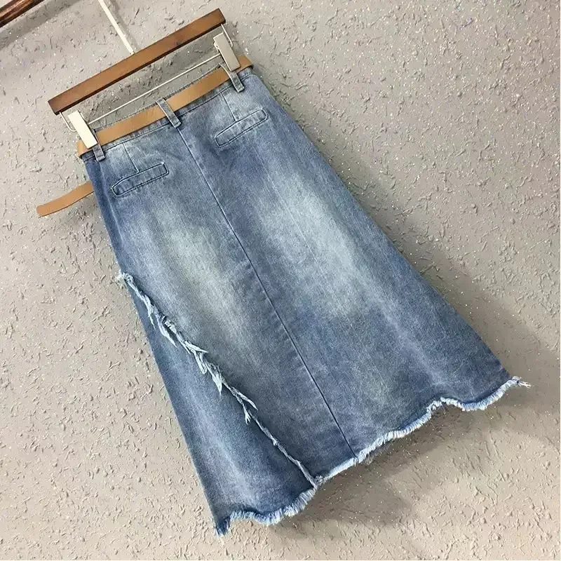 Zipper Jeans Skirts for Women High Waist Midi Patchwork Woman Denim Skirt with Pocket New in Clothing Trend 2024 Korean Style V