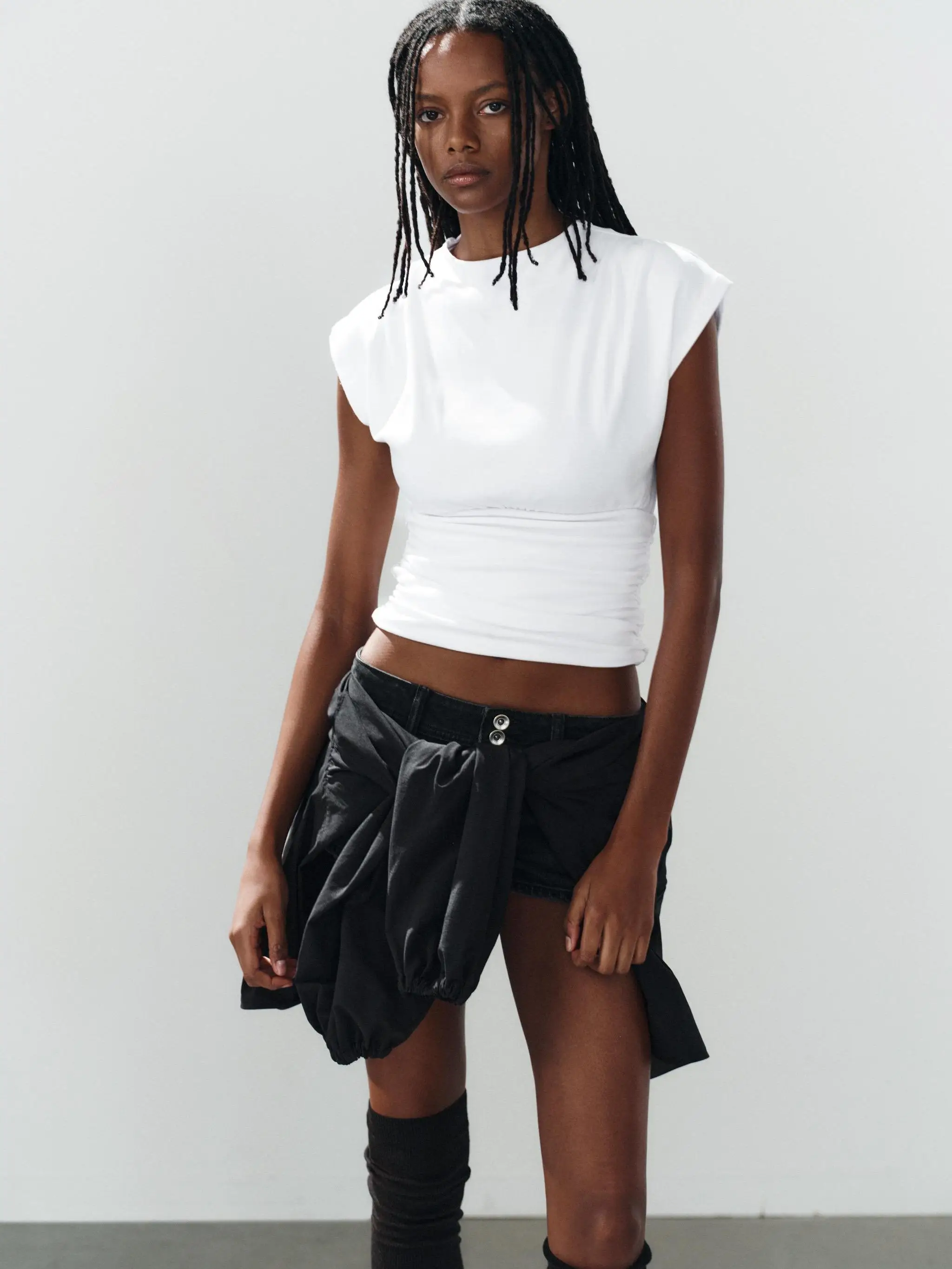 New Autumn Women's Decorative Pleated Belt Top Daily Wear Polyester Fiber Youth Suitable Chinese Style Clothing