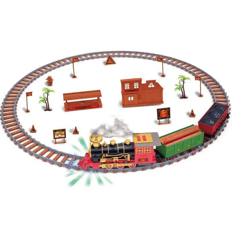 Electric Train With Spray Track Train Toy Set Classical Railway Freight Train Toy  For Kids Gift Children