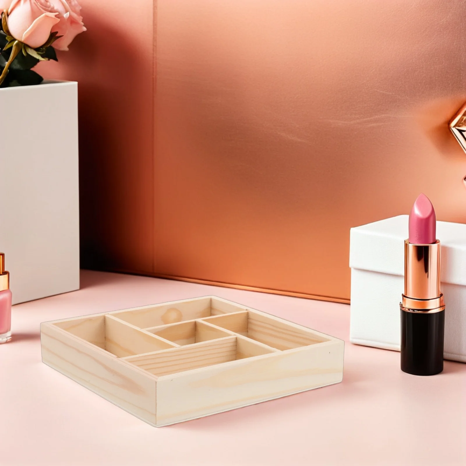 

Multi Compartment Wooden Jewelry Box Ring Earrings Organizer Tray Vanity Storage Case Stackable Drawer Divider Stand - Jewelry