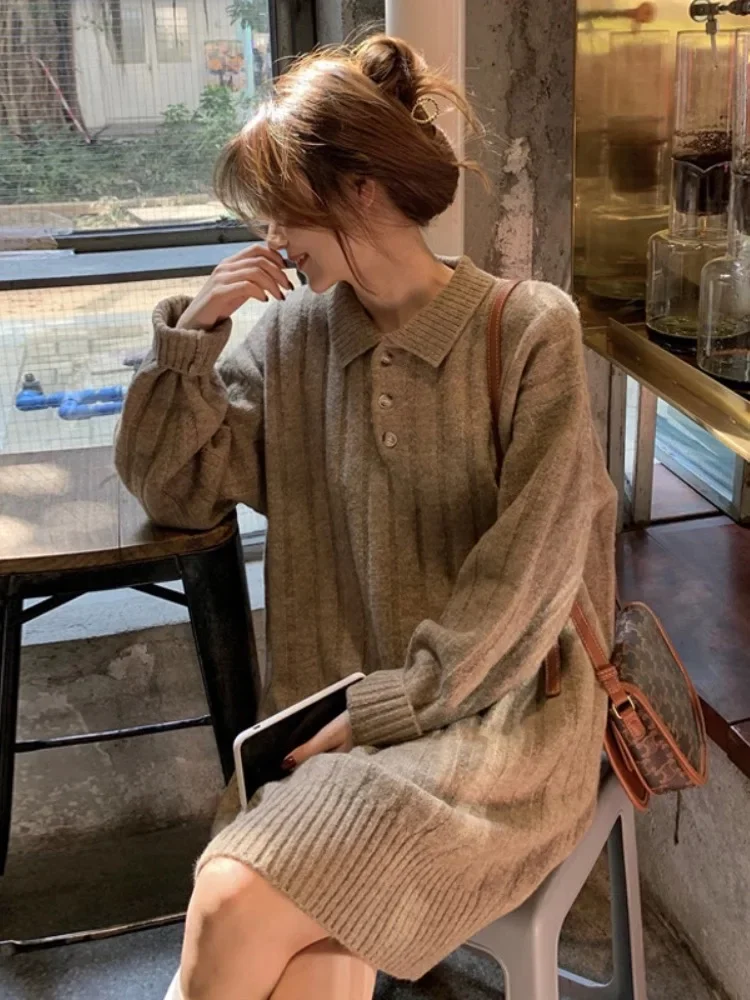 Casual 100% Merino Wool Womens Wear Autumn Winter Sweater Long Sleeve Polo Lapels Pullover Soft Daily Basic Versatile Relaxed