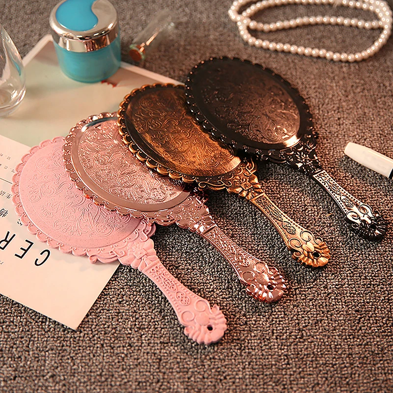 Portátil Vintage Lace Maquiagem Espelho, Hand Hold Oval Espelho Redondo, Noble Restore Ancient Ways Court Beauty Tool