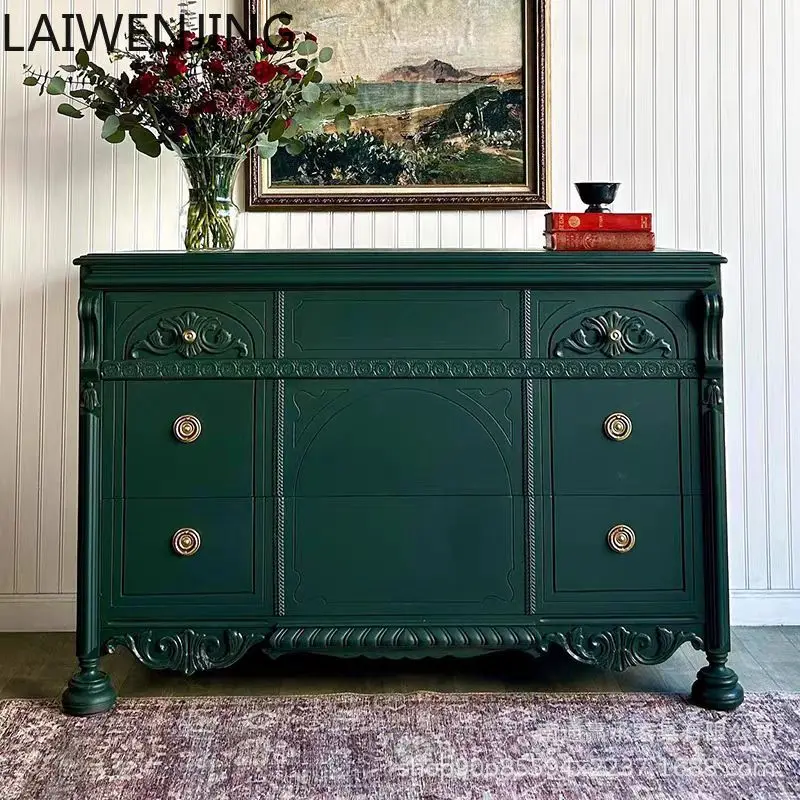

MJY French retro green solid wood carving flower entrance American multi-functional locker