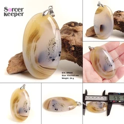 Real Natural Dendritic Moss Agate Gem Oval Pendant Women Men Ornament Handicraft Making Jewelry Crystal Necklaces for Gift BQ618