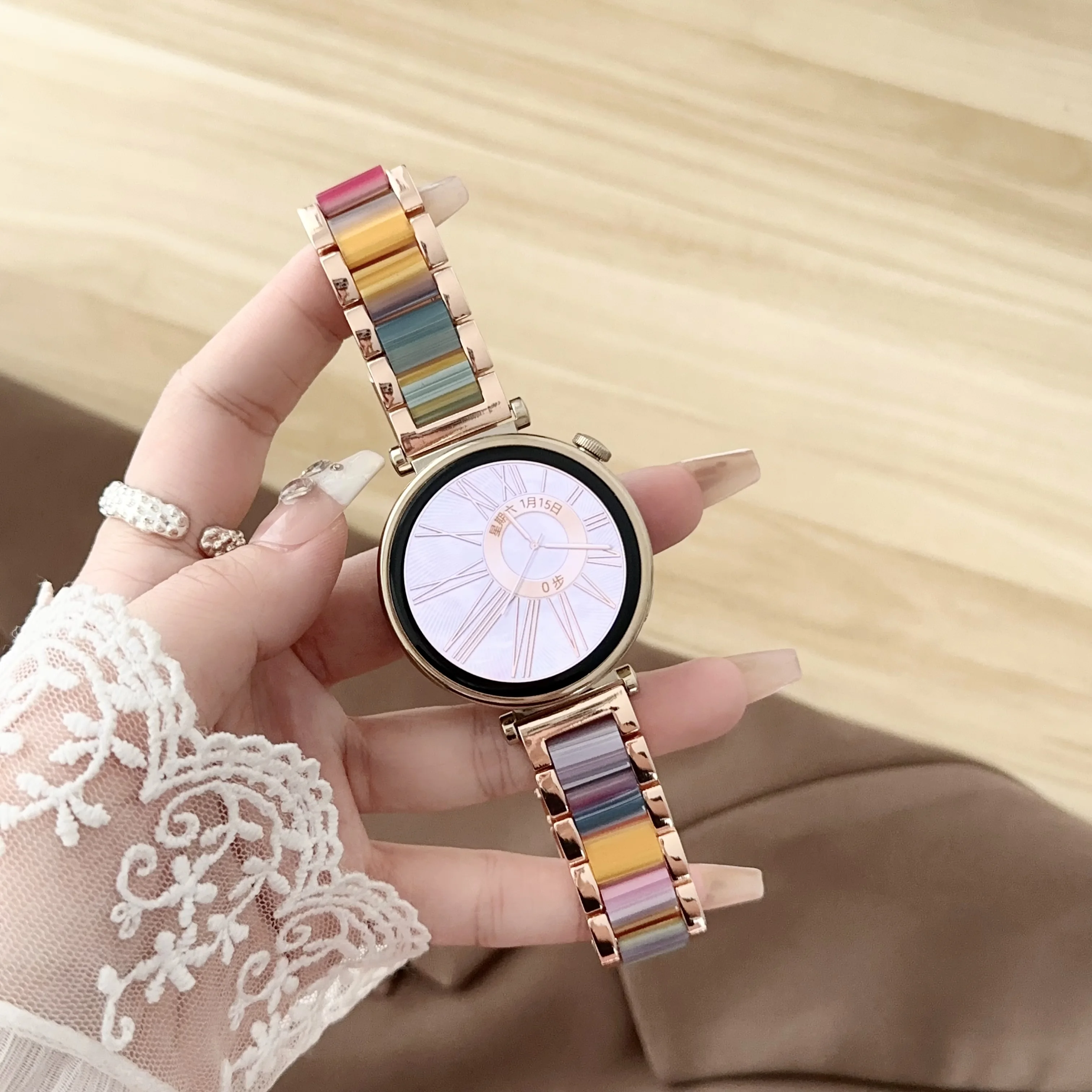 18mm 20mm 22mm Women Resin Band For Huawei Watch GT4 41mm Luxury Strap Correa For Samsung Watch 7 40 44mm Classic Girls Bracelet