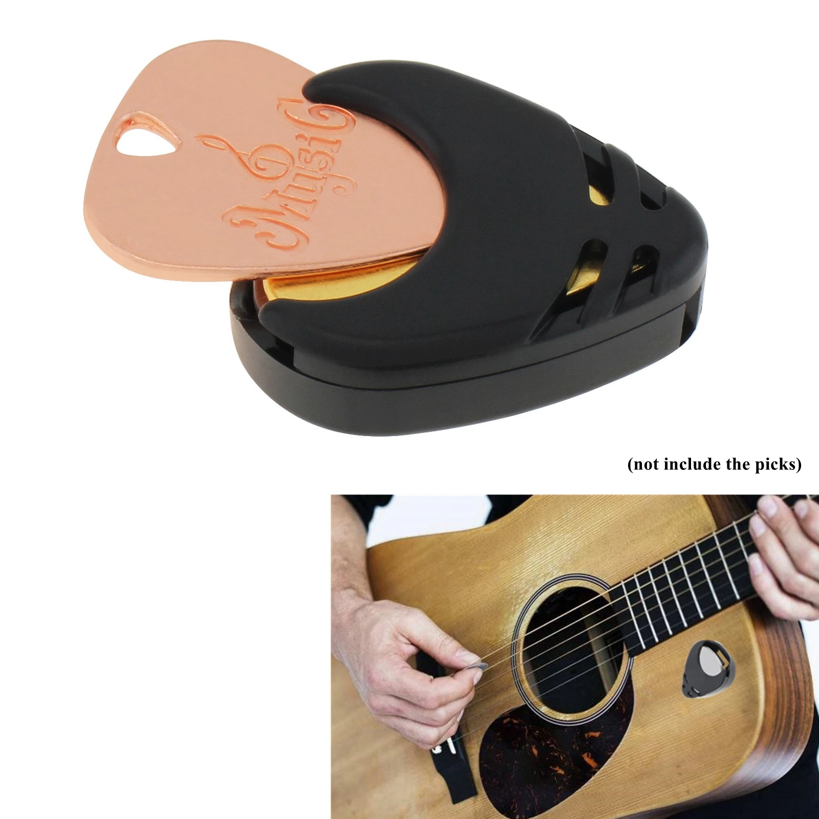 Black Plastic Stick on Guitar Pick Holder for Acoustic Guitars / Bass / Ukulele with Adhesive Back  Convenient Picks  Placement