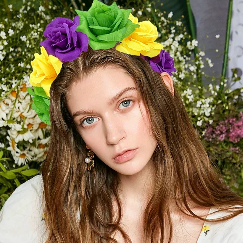 

Festival Party Headband Lightweight Daisy Hair Accessory Colorful Headpiece Anti-Slip Artificial Rose Headband For Daily Wear