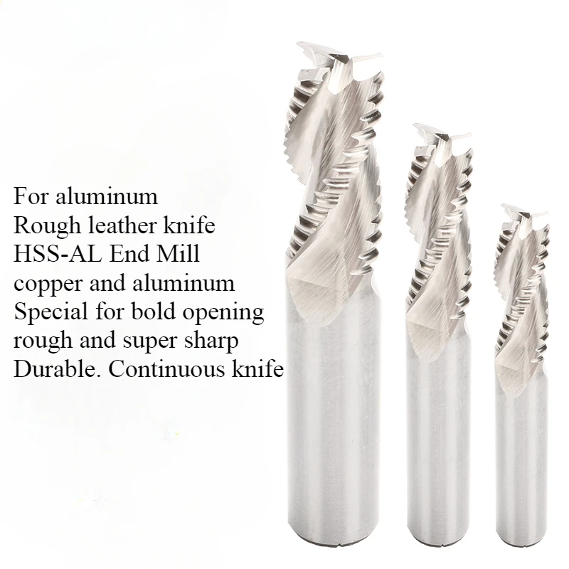 CNC milling cutter three blade aluminum copper iron alloy aluminum end mill with open rough wave edge and rough skin