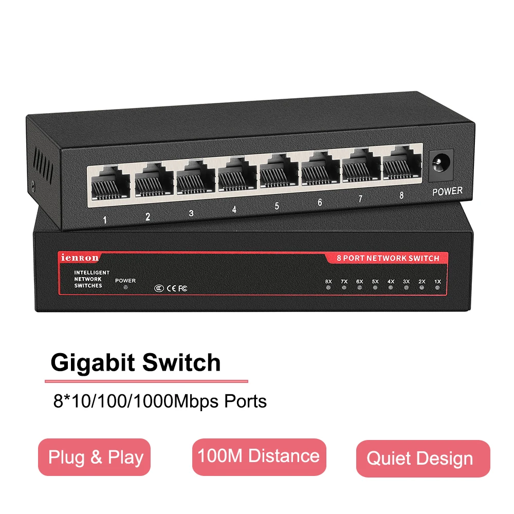 

8-портовый гигабитный коммутатор ienron Ethernet-коммутатор 1000 Мбит/с умный сетевой коммутатор Ethernet-сплиттер для настольного компьютера для камеры наблюдения