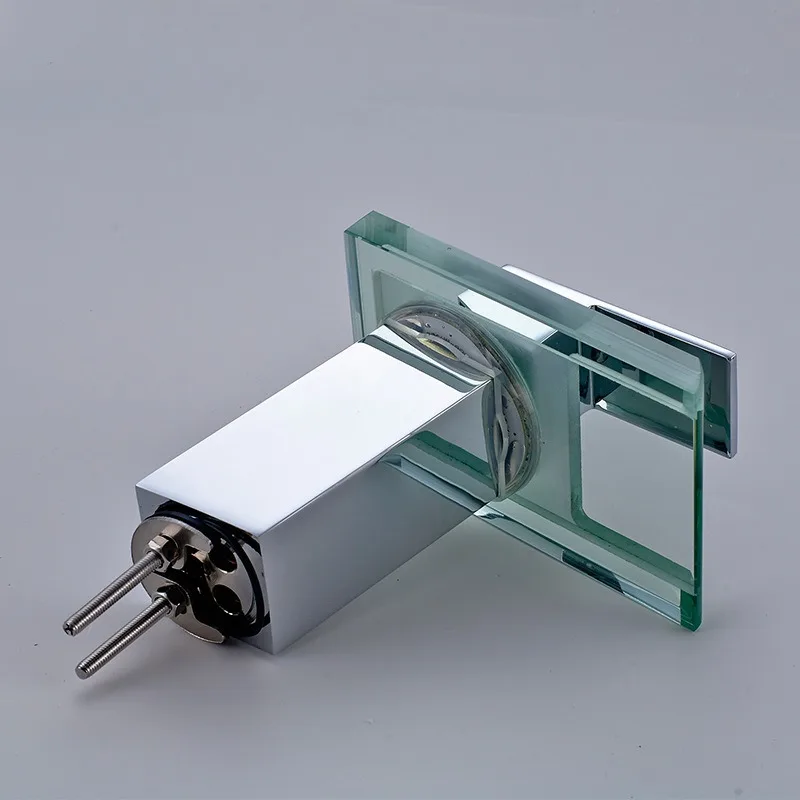 

Temperature-controlled three-color LED luminous glass faucet, square waterfall basin, basin on the table
