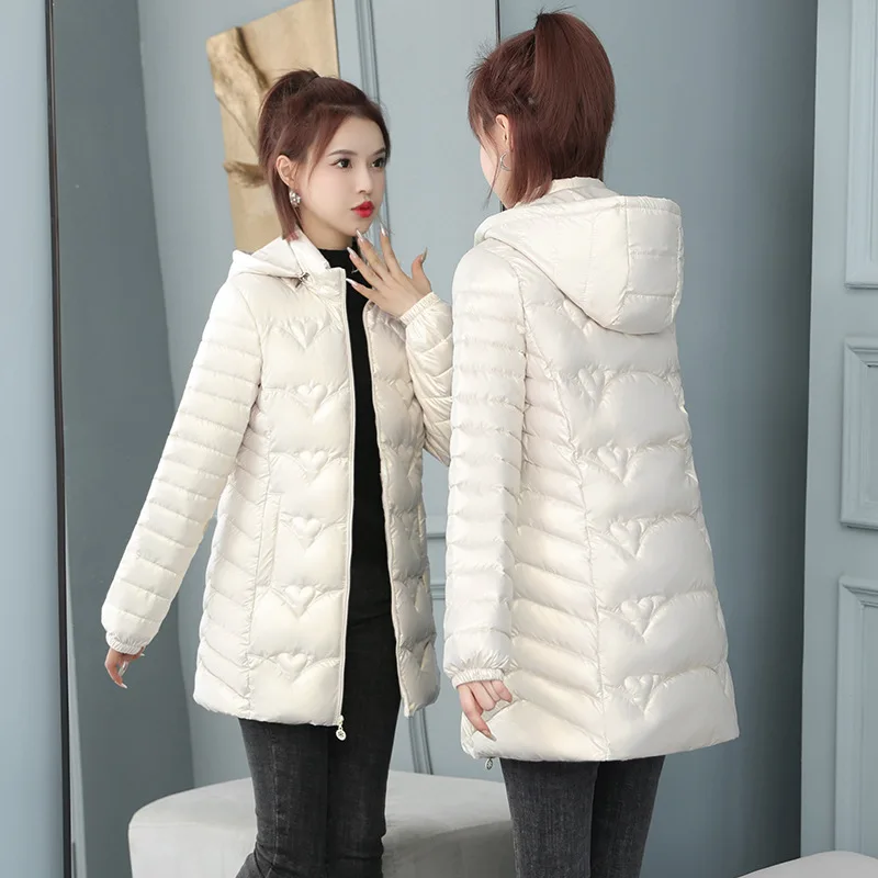 

2023 New Women Down Cotton Coat Winter Jacket Female Mid Length Version Parkas Thick Warm Slim Fit Outwear Hooded Overcoat