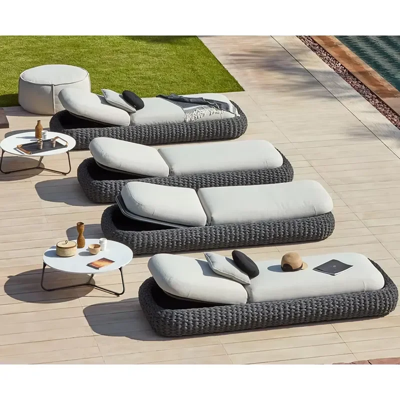Aluminum Frame Rattan Sunbeds Outdoor Loungers for Hotel Villa Terrace Garden Swimming Pool Furniture Set