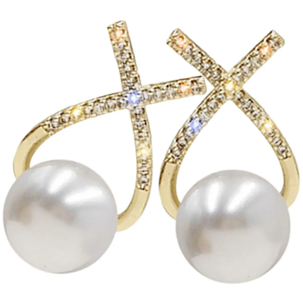 

Pearl Earrings for Women Simple Rhinestone Small Party Studs Teens Wedding Hypoallergenic Alloy Pearl Ear Stud Fashion