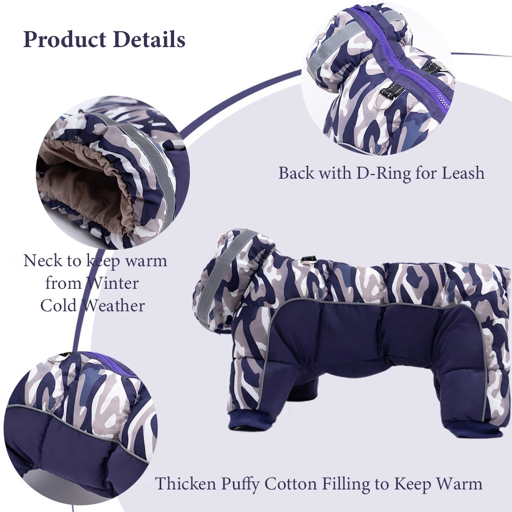 Winter Dog Coat for Medium Dogs Waterproof Puffy Dog Clothes Fully-Closed Belly Overalls for Male Female Dogs Warm Dog Snowsuits