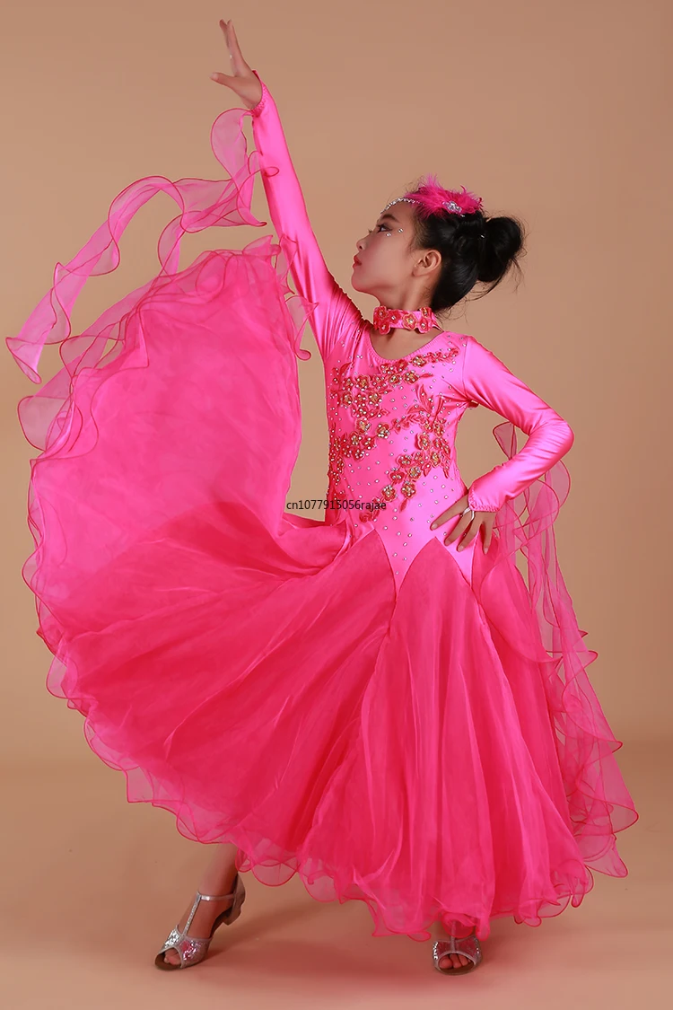 Girls Embroidery Pendulum Standard Ballroom Dance Dress Children Tango Flamenco Waltz Dance Competition Dress