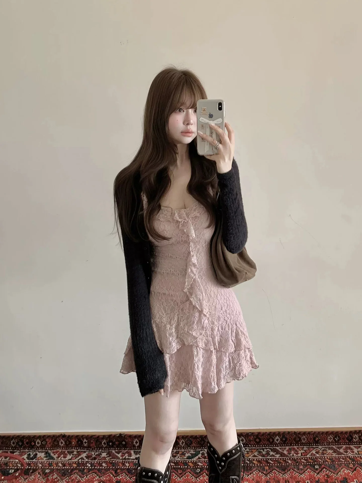 Vestido de estilo coreano con encaje y dobladillo plisado para mujer, talla grande, verano, único, hermoso, con cintura ajustada, falda corta XZY