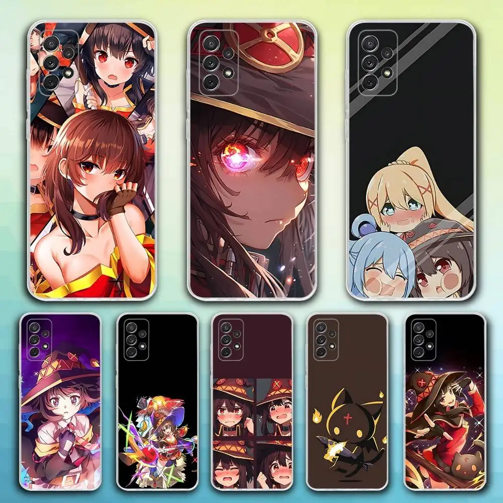 

K-KonoSubaS Anime Megumin Phone Case For Samsung S30,23,21,22,20, FE lite,S10,9,8,7 PIus Note20ultra Soft Transparent
