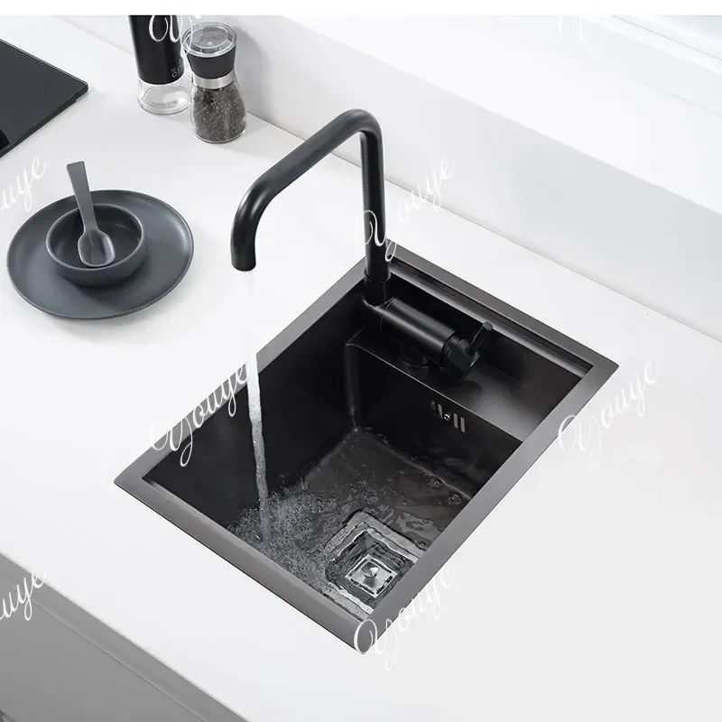

U Black Kitchen sink Hidden Single bowl Bar Small Size sink Stainless Steel Balcony sink Concealed black kitchen Bar