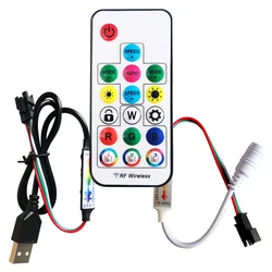 17Keys Mini Music Led Controller DC/USB 3Pin 5V-24V Wireless RF Remote Control For WS2811 WS2812 Addressable RGB Strip Light