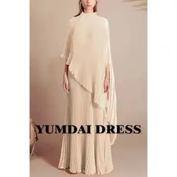 YUMDAI Luxurious Long Sleeve Blouse Beige Organza Pleated Long Skirt 2024 Saudi Arabia Women Elegant Wedding Prom Party Dress