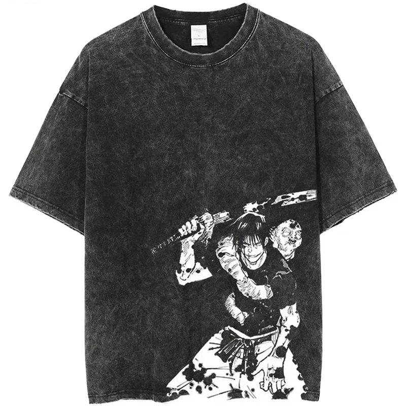 2024 Hip Hop Washed T-Shirt Fushiguro Toji Anime Graphic Men Vintage T Shirt Cotton Summer Short Sleeve Tshirt Harajuku Top Tees