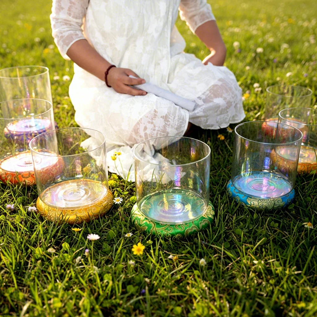 Crystal Singing Bowls Set Chakra 7 Pcs 432Hz Bol Chantant De Cristal Meditation Sound Healing Instrument Yoga for Spirit Bath