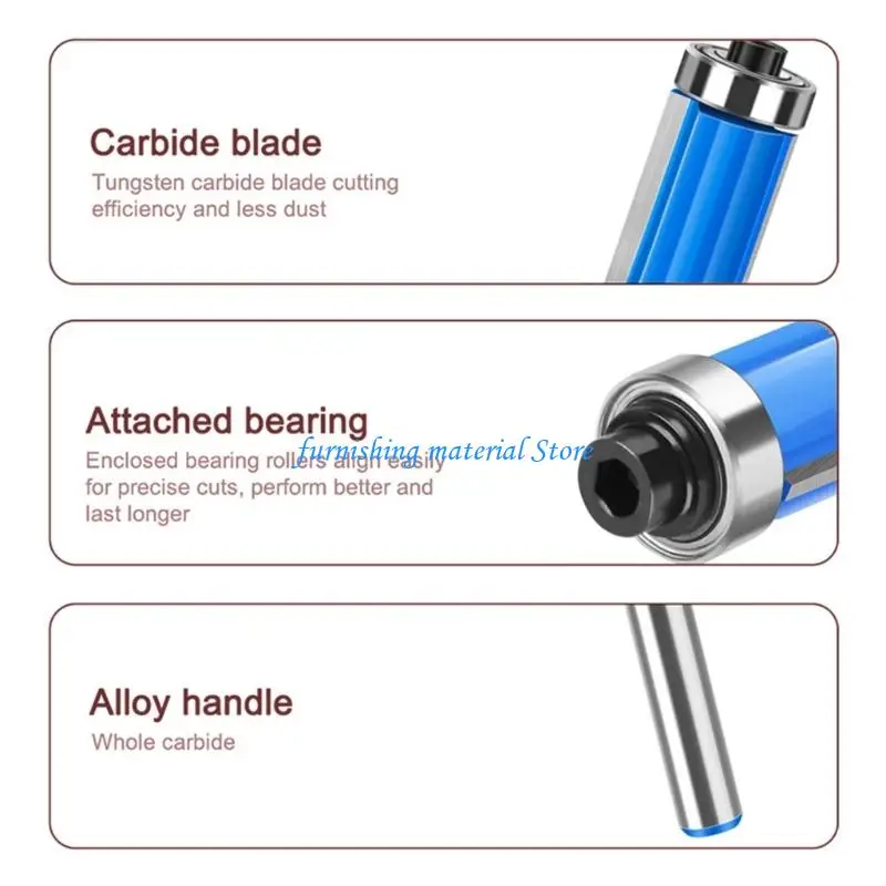 Y5GD 1/2'' 1/4'' Shank Bearing Guided Straight Router Bit T-Slot Cutter for Template Copying Woodworking Trimming