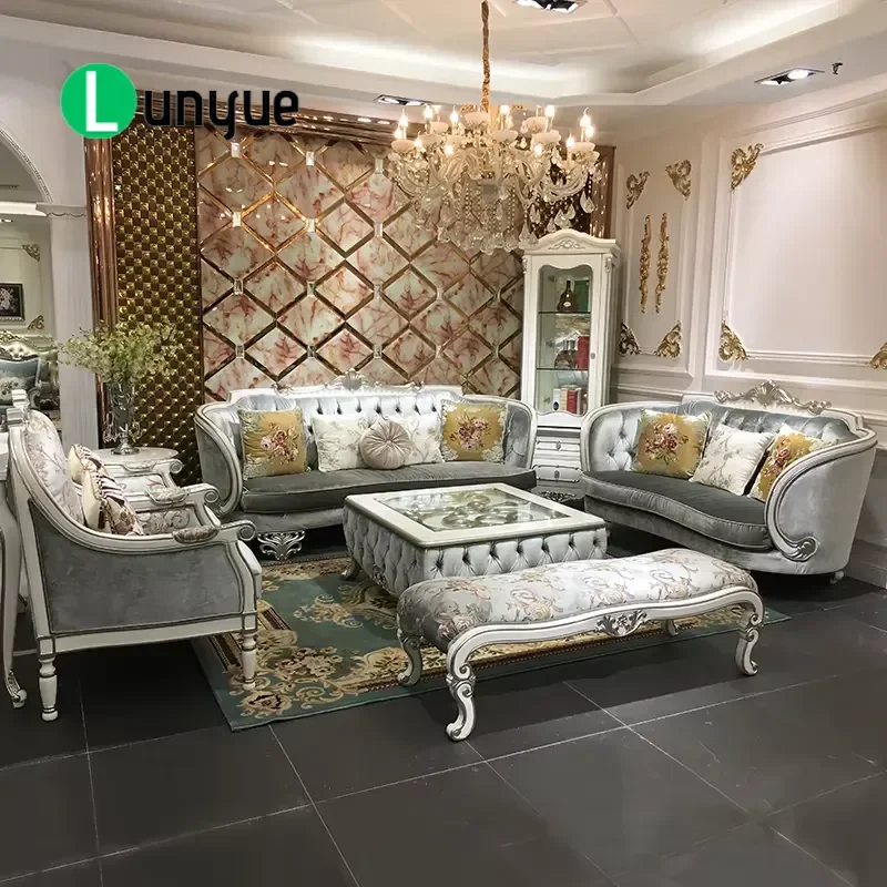 European French Neoclassical Fabric Sofa Set Luxury Solid Wood Frame Modern Living Room Furniture Comfortable Durable Elegant