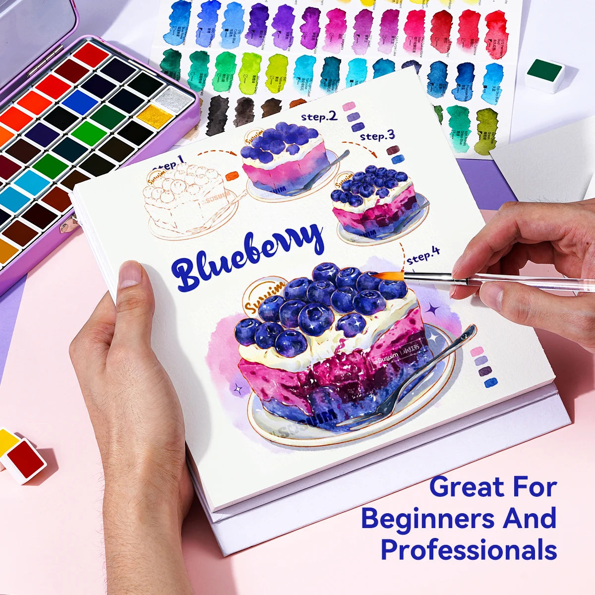 MEILIANG 52 Colors Solid Watercolor Paint Set Professional Travel Watercolor Pigment Art Supplies Suitable for Artist Students