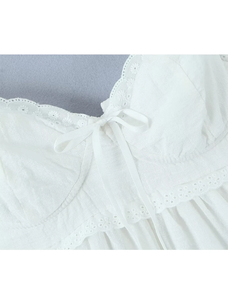 YENKYE – Mini Robe blanche brodée pour femmes, avec nœud épissé, Sexy, sans manches, avec laçage au dos, pour les fêtes de fin d'année, collection été 2023