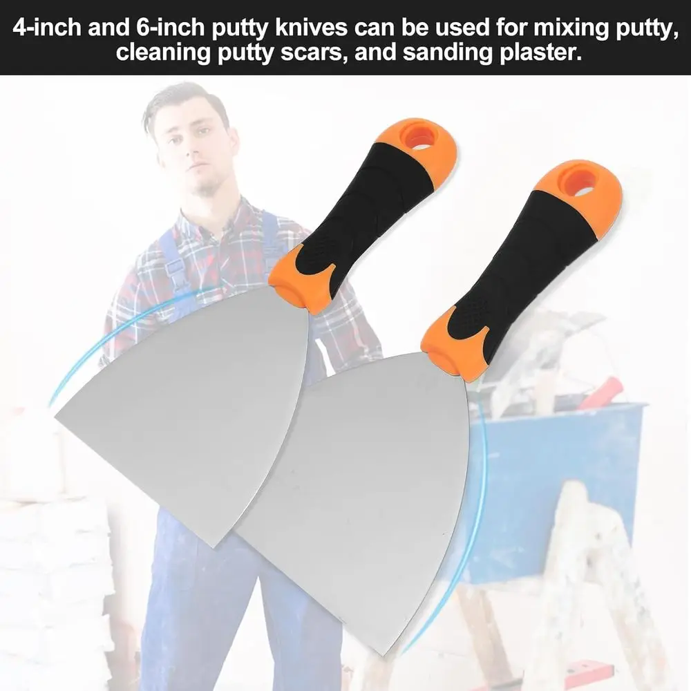 طقم سكاكين مكون من قطعتين: 4 بوصات و6 بوصات سكاكين معجون احترافية - مكشطة طلاء وأدوات الحوائط الجافة لإصلاح الجدران-