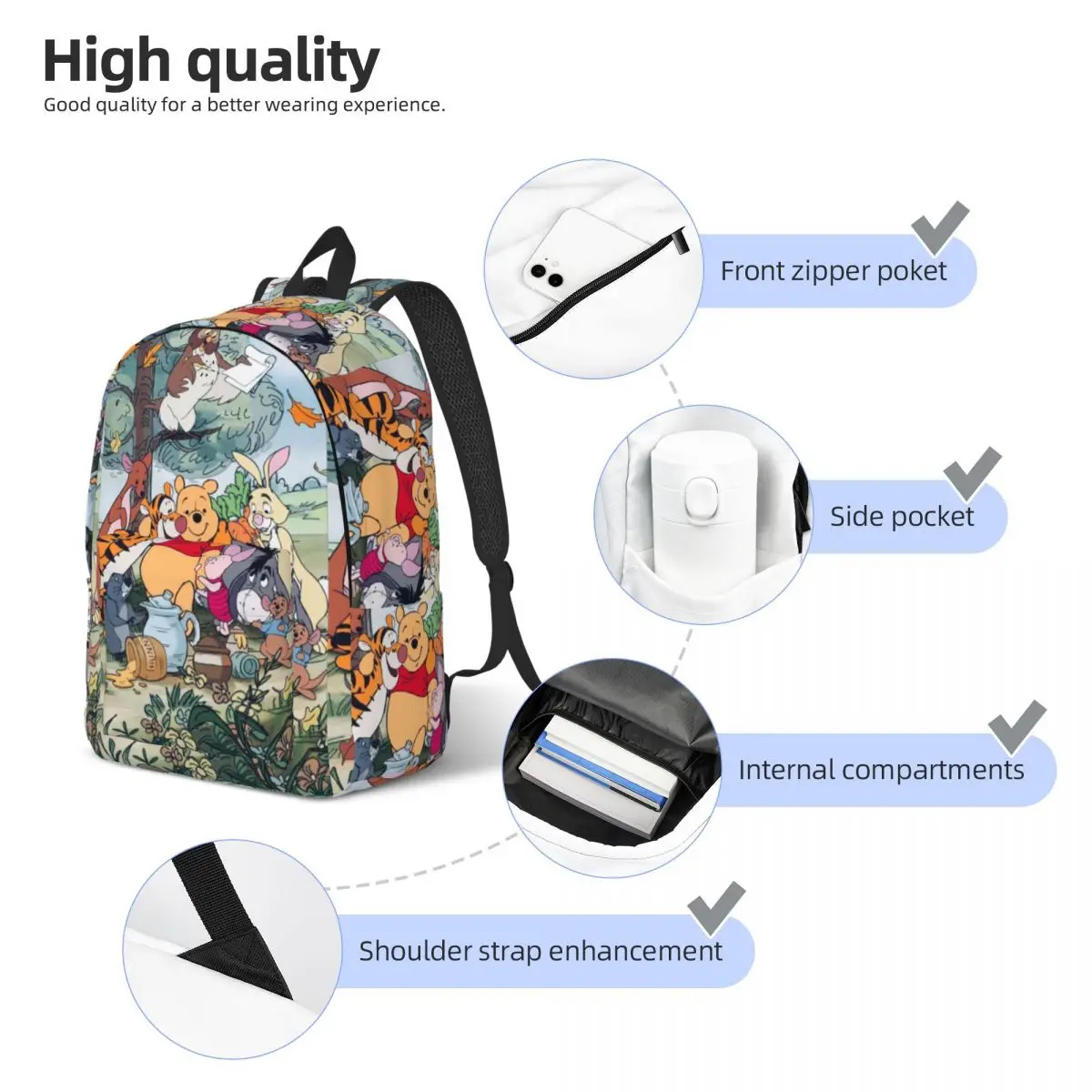 Custom 3D Printing Winnie Pooh Canvas Backpacks for Girls Boys Poohs Bear College School Travel Bags Bookbag Fits 15 Inch Laptop