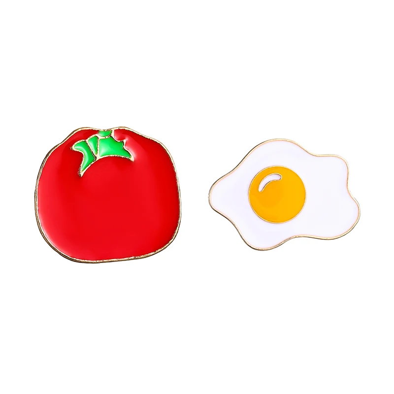 Pin de esmalte de huevo frito de tomate, insignia de broche de frutas y verduras, solapa de Metal, ropa, mochila, accesorios, regalo, joyería personalizada para amigos