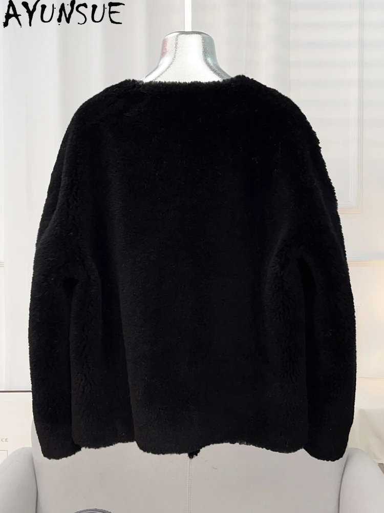 AYUNSUE 100% 천연 양모 여성 자켓 2025 가을 겨울 양고기 모피 자켓 여성 의류 고품질 겉옷 Abrigo Mujer
