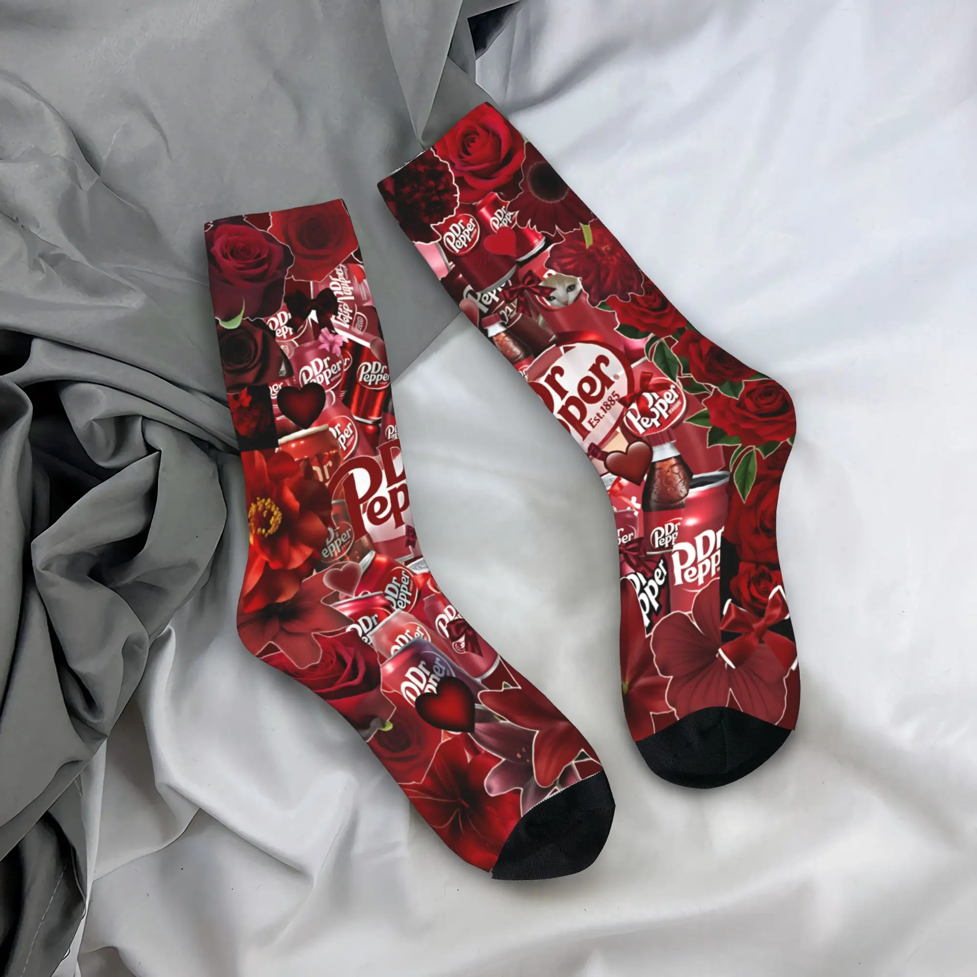 

Dr Pepper Print Socks Non-Slip Stockings Couple Soft Breathable Skateboard Socks Autumn Funny Design Socks
