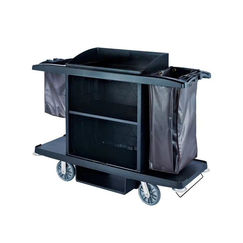 Hotel Room Multifunctional Plastic Healthcare Cleaning Carts Rubbermaid Black Maid Service Janitor Trolley with Equipment