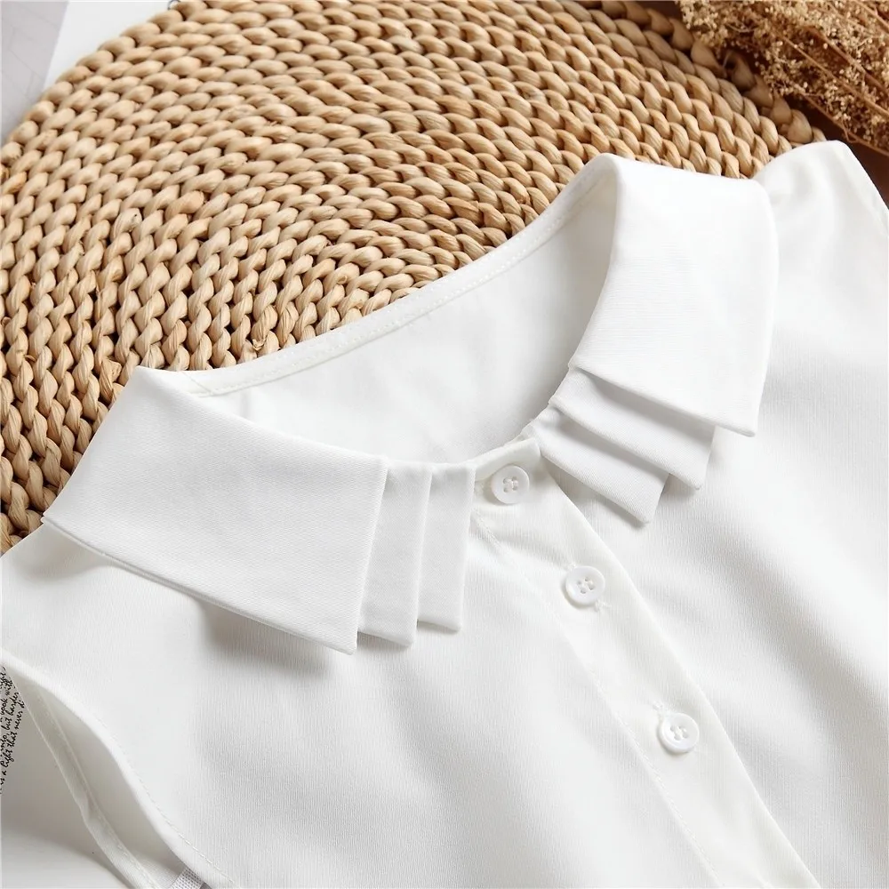 Ruffles Multi-layer Removable Fake Collar Pleated White Detachable Collar Button Polyester False Collar Dresses