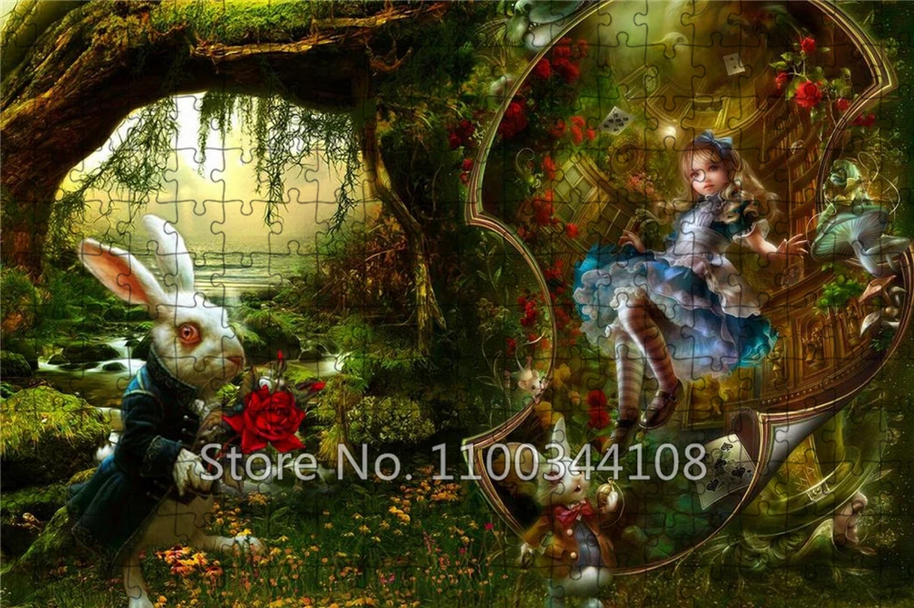 Puzzle Alice au pays des merveilles, 108/200/300/500/1000 pièces, en papier et en bois, jouets faits à la main pour adultes, jeu de fête, cadeau créatif