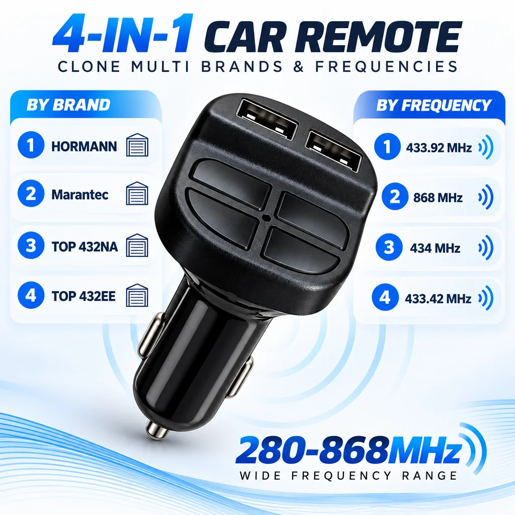 280-868MHz Handheld Transmitter Car Cigarette Lighter Clone Marantec 433mhz / TOP 432NA 432EE Garage Remote Control Duplicator