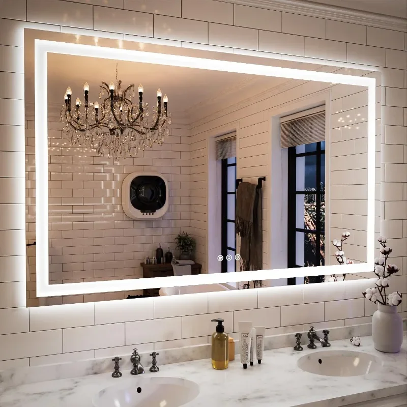 55''x36'' LED Bathroom Mirror with Front and Backlit Lighted Bathroom Vanity Mirror for Wall Large Dimmable Wall Mirrors