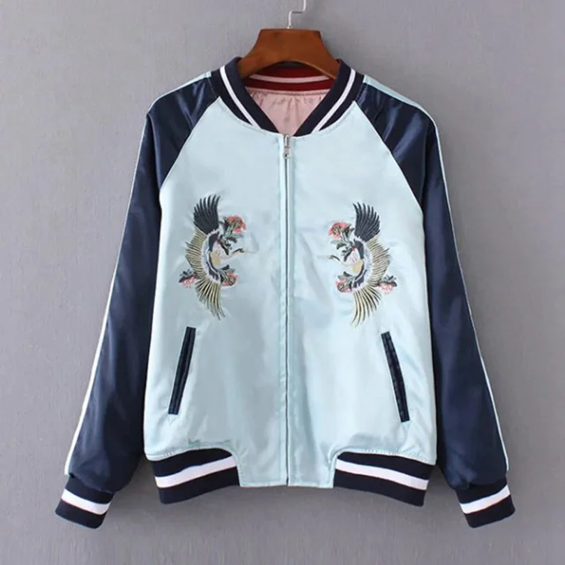 Sukajan Embroidery Bomber Jacket Women Luxury Satin Patchwork Harajuku Coat Oversize Double Sided Clothing Spring Autumn