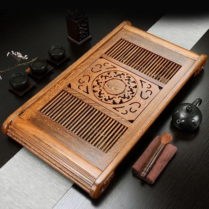 Wooden Kung Fu Tea Trays Luxury Chinese Luxury Vintage Pu Erh Tea Trays Drainage Rectangle Tee Tablett Office Accessories